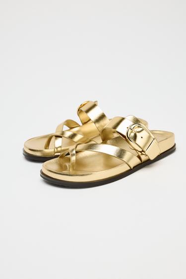 SANDALES BRIDES CROISÉES EFFET MÉTALLISÉ - Or de Zara - Image 3