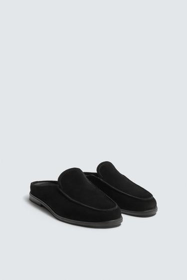 Zara LEATHER MULE LOAFERS - Black