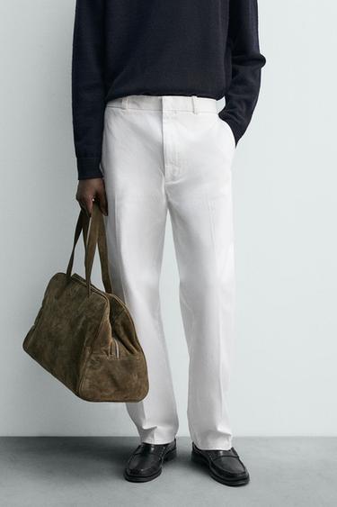 Zara OVERSIZED FIT CHINO PANTS - White