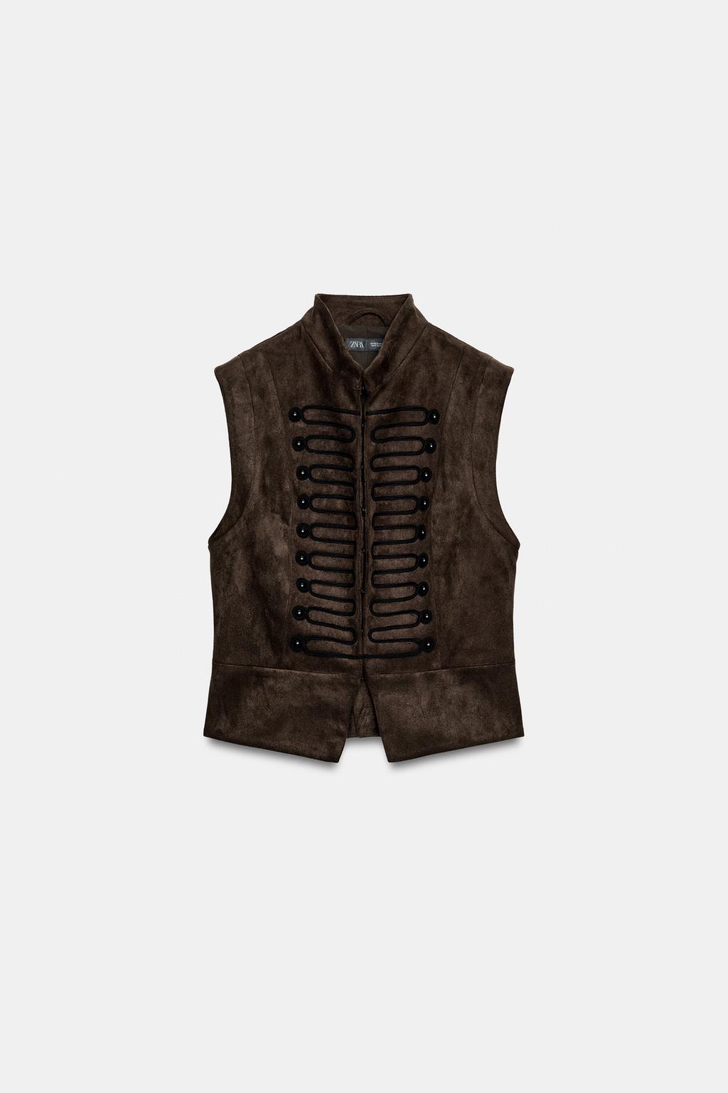 FAUX SUEDE FROG FASTENING WAISTCOAT