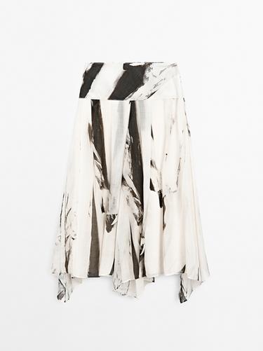 Zara Flowing marble print midi skirt - Ecru - Image 0