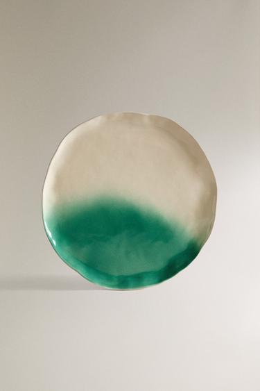 Zara OMBRÉ STONEWARE DINNER PLATE X COLLAGERIE - Green / Ecru