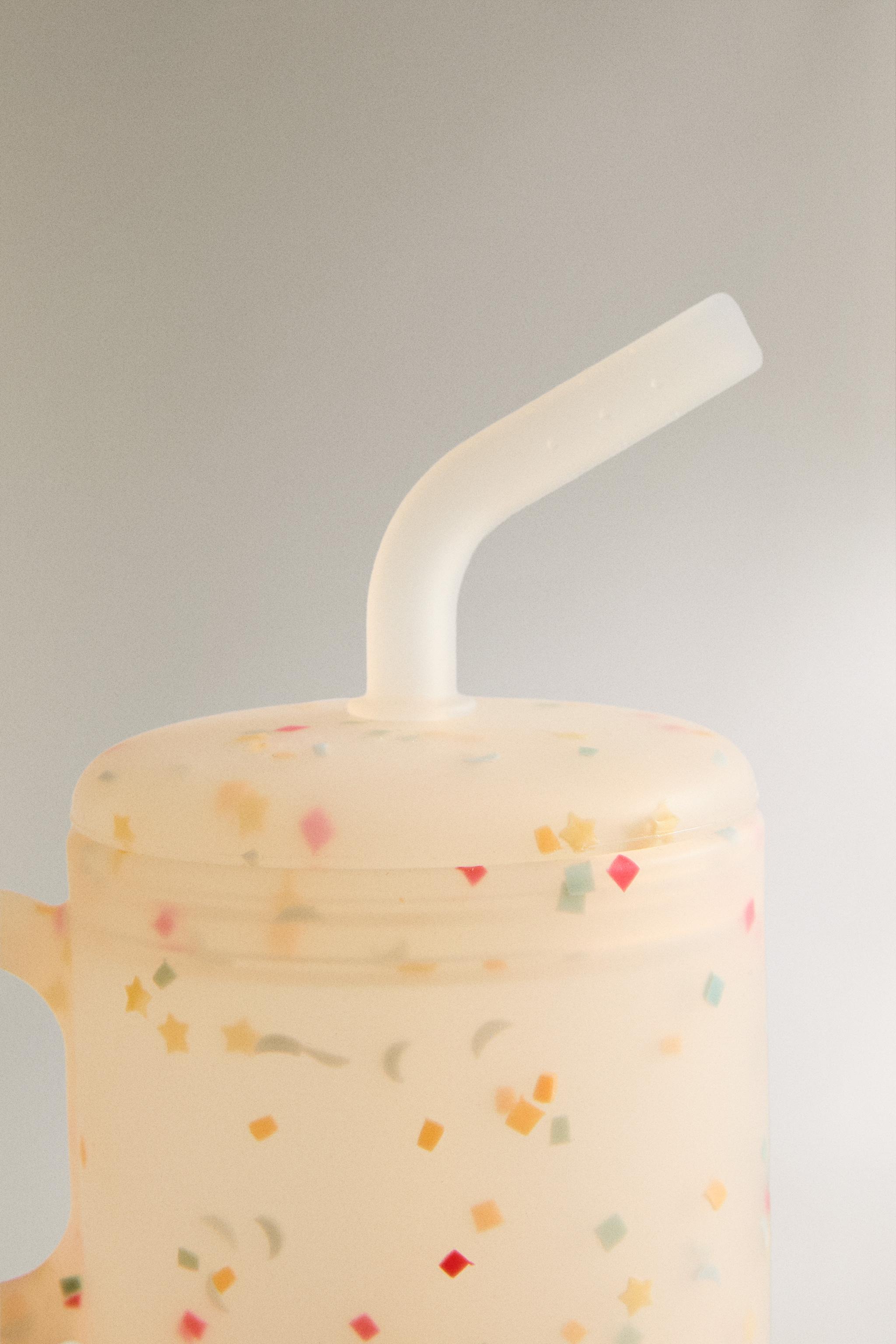 VERRE AVEC PAILLE ENFANT SILICONE CONFETTIS