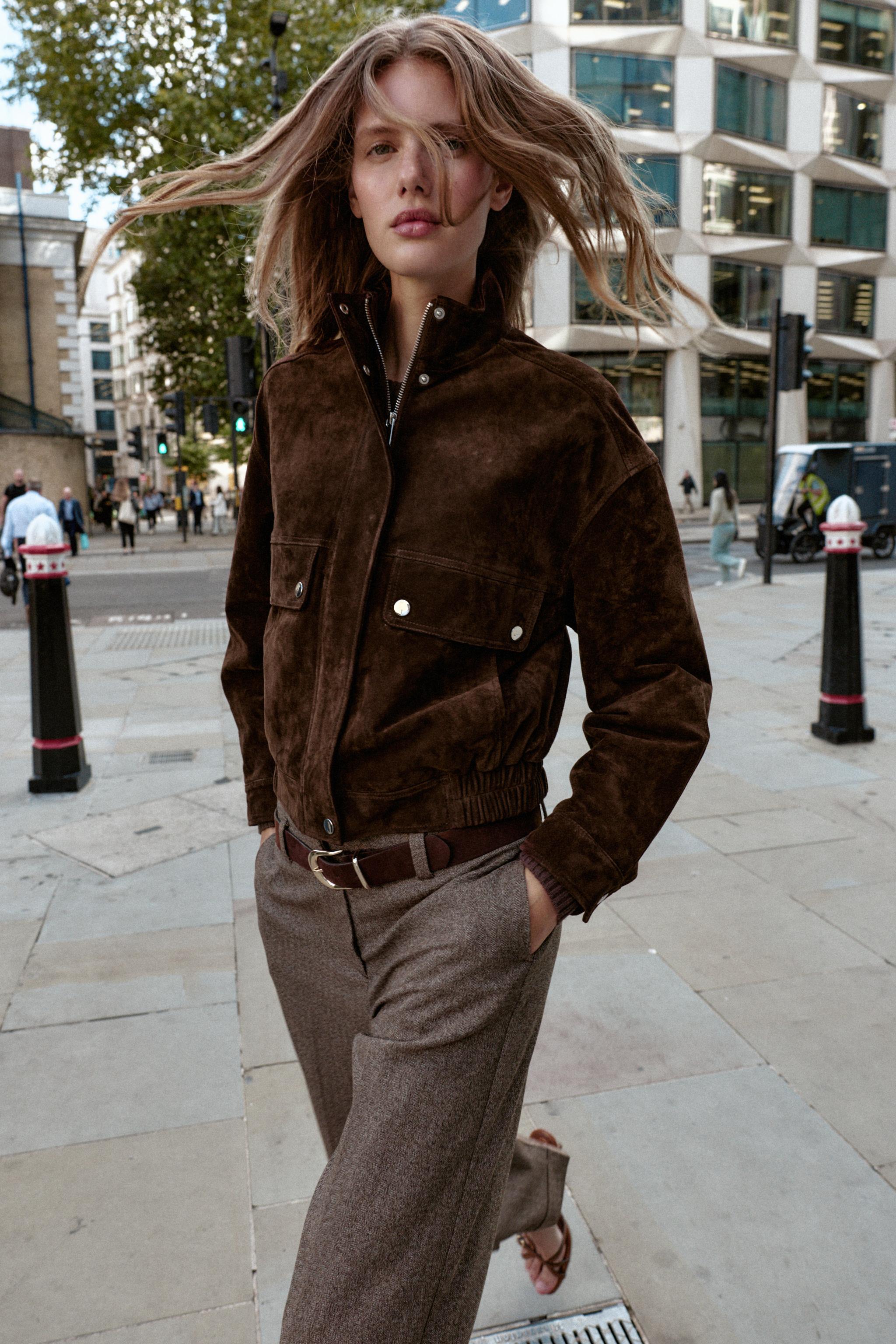 ヘリンボーン柄ベルト付きパンツ - ブラウン | ZARA Japan / 日本