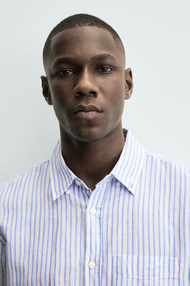 CHEMISE REGULAR FIT LIN - COTON - Bleu / Blanc de Zara - Image 5