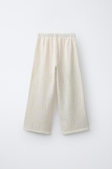 WIDE-LEG CUTWORK LACE TROUSERS - Ecru by Zara - Image 1