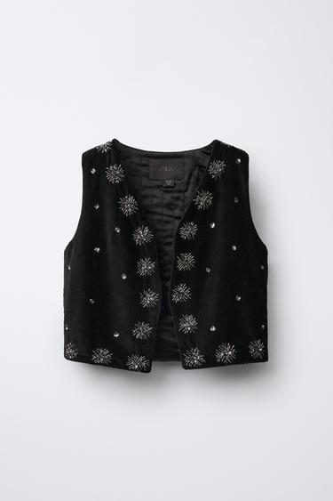 GILET SANS MANCHES EN VELOURS À FANTAISIE - Noir de Zara - Image 0