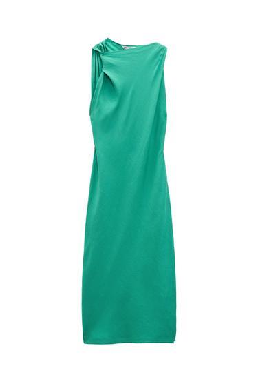 GATHERED LINEN BLEND DRESS