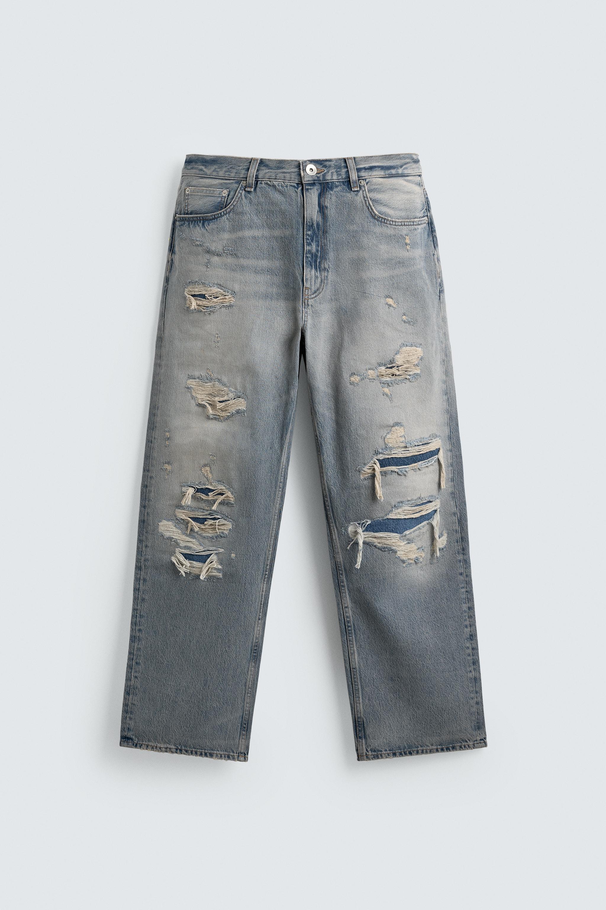 ダメージ加工バギーフィットデニムパンツ - ライトブルー | ZARA Japan