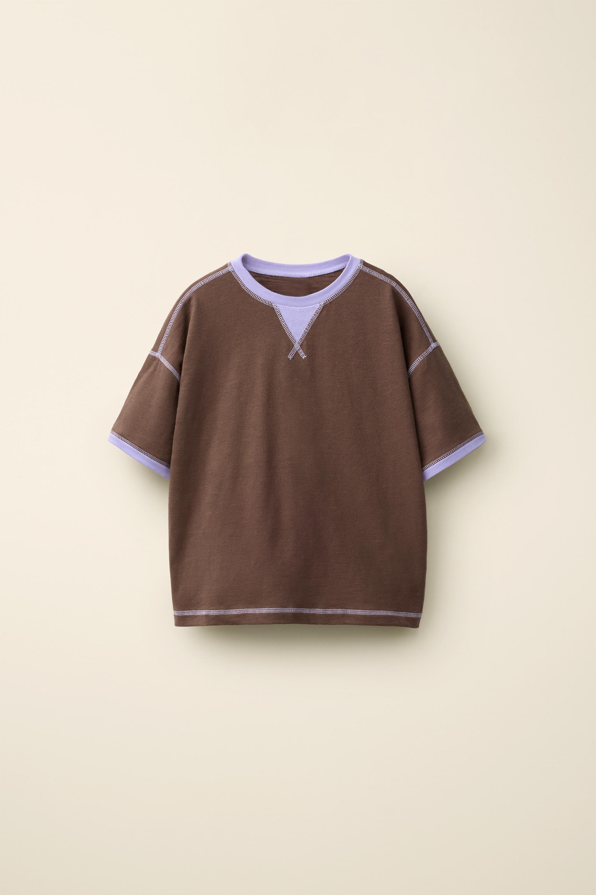 ストライプ柄ステッチTシャツ CARAMEL LONDON X ZARA - パープル