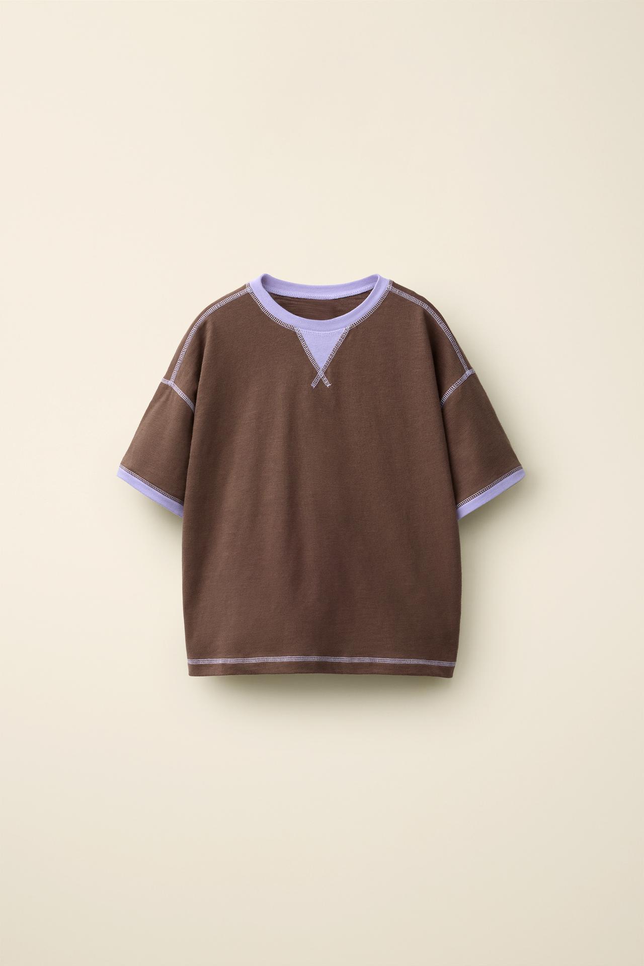 CONTRAST TOPSTITCHED T-SHIRT CREATED BY CARAMEL LONDON X ZARA — Purple