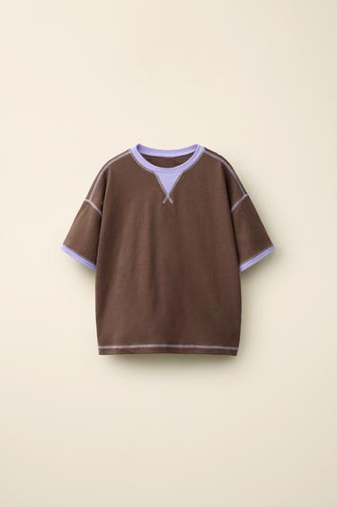 T-SHIRT À RAYURES SURPIQÛRES CREATED BY CARAMEL LONDON X ZARA - Violet de Zara - Image 0