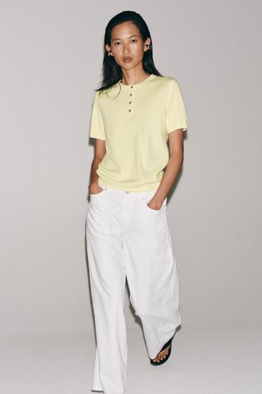 KNIT BUTTON-UP TOP - Light yellow by Zara