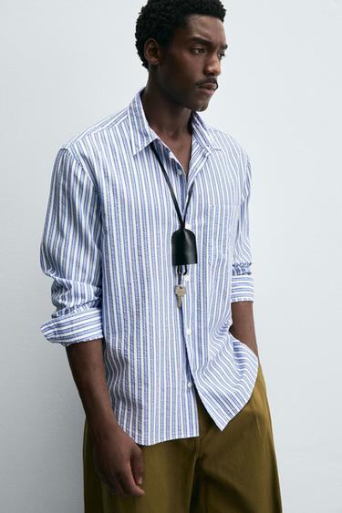 CHEMISE RAYURES EFFET FROISSÉ - Bleu / Blanc de Zara - Image 5