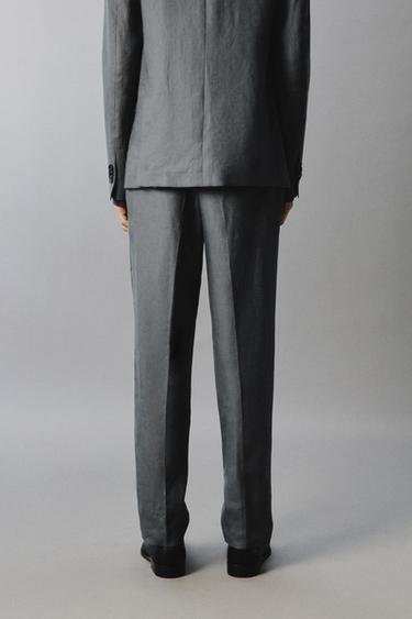 PANTALON DE COSTUME 100% LIN - Bleu / Gris de Zara - Image 2