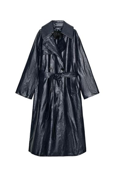 OVERSIZE LEATHER EFFECT TRENCH COAT ZW COLLECTION - navy by Zara