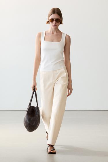 Débardeur col carré - Blanc cassé de Zara - Image 0
