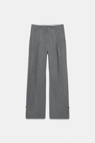 PANTALON PLIS BOUTON BAS - Gris / Bleu de Zara