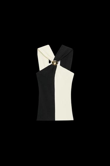 TOP HALTER PUNTO FORNITURA - Negro / Blanco de Zara - Imagen 0