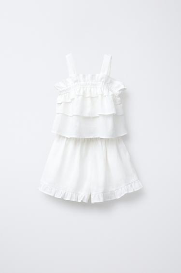 TOTAL LOOK TOP AND RUFFLE BERMUDA SHORTS 100% LINEN -  by Zara