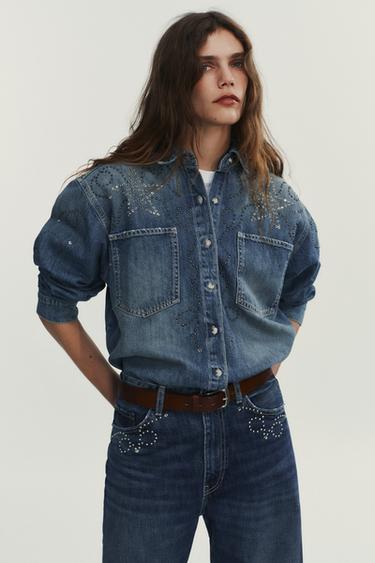 STUDDED DENIM SHIRT - Blue by Zara