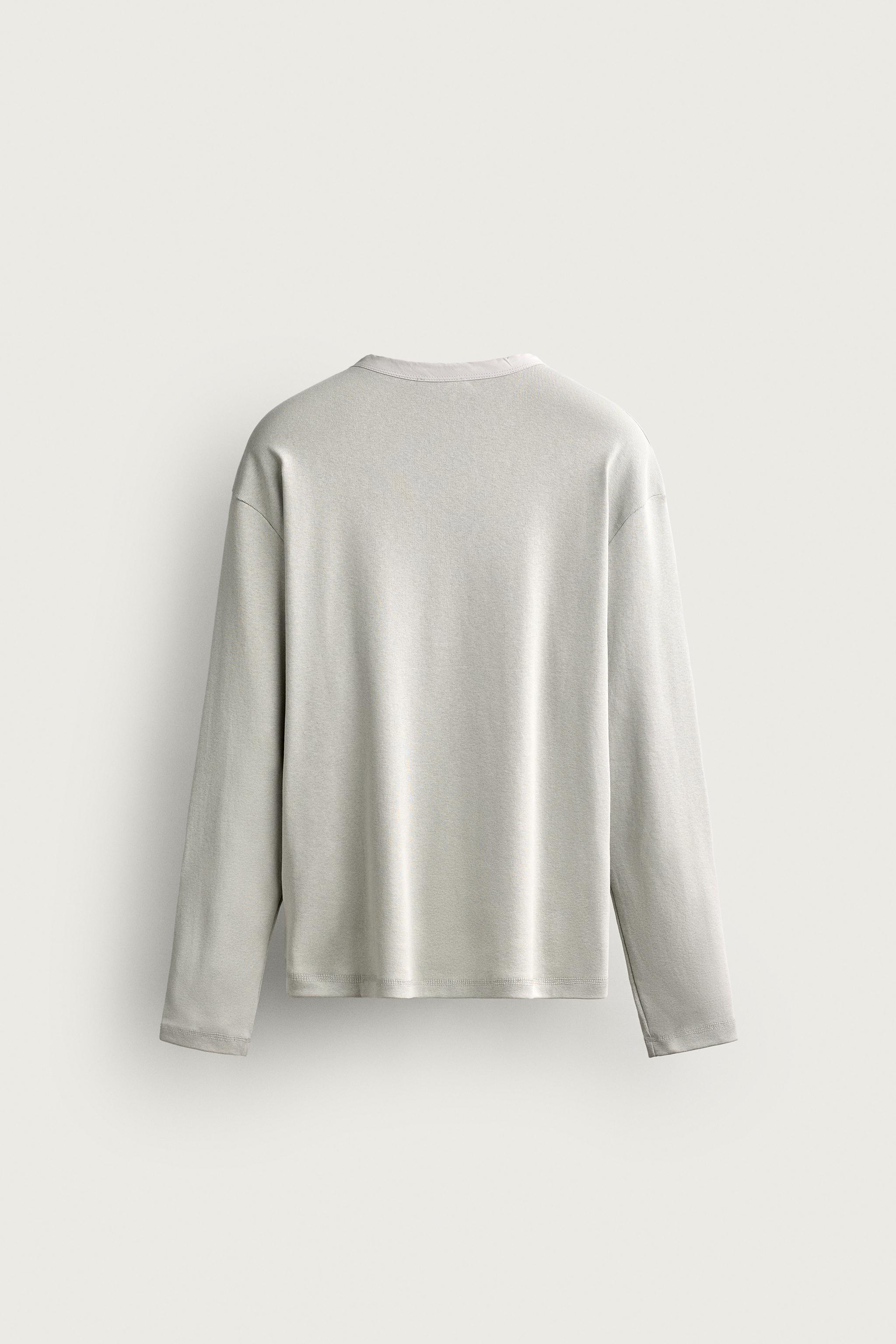 RELAXED FIT HENLEY T-SHIRT — Pearl gray