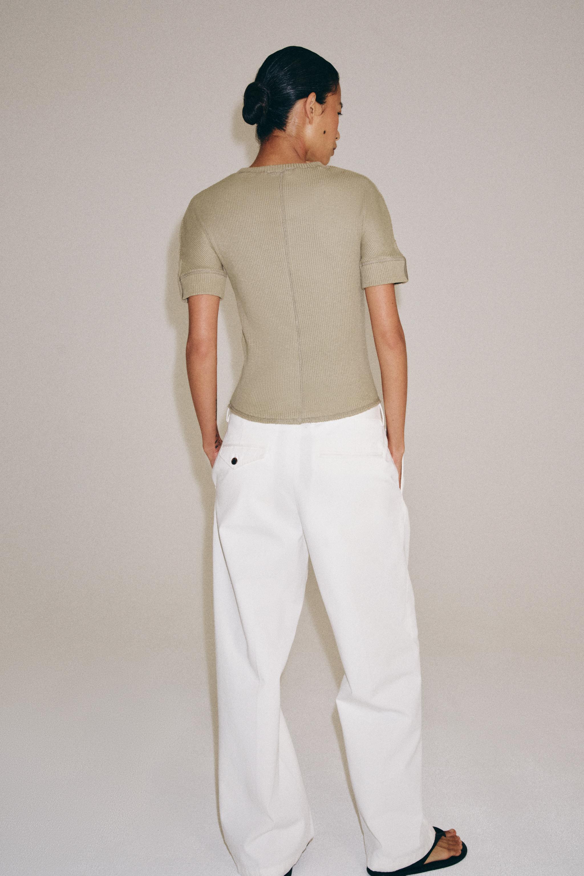 COTTON RIB T-SHIRT — Khaki