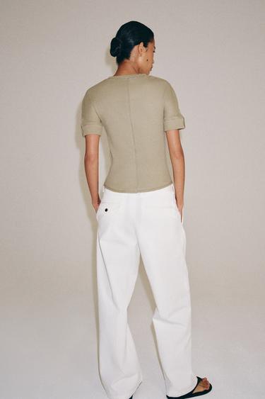 COTTON RIB T-SHIRT — Khaki 2