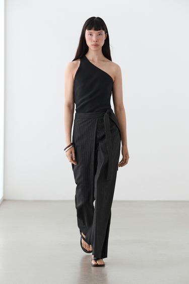 Zara Striped trousers with wrap-style bow detail - Black