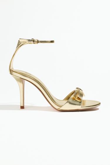 METALLIC-EFFECT BOW HIGH-HEEL SANDALS - Gold by Zara