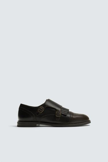 ZAPATO PIEL DOBLE HEBILLA - Marrón de Zara