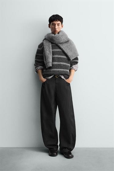 BRUSHED STRIPED BOXY FIT JUMPER - Dark grey by Zara