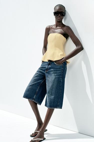 TOP BUSTIER PÉPLUM - Jaune de Zara