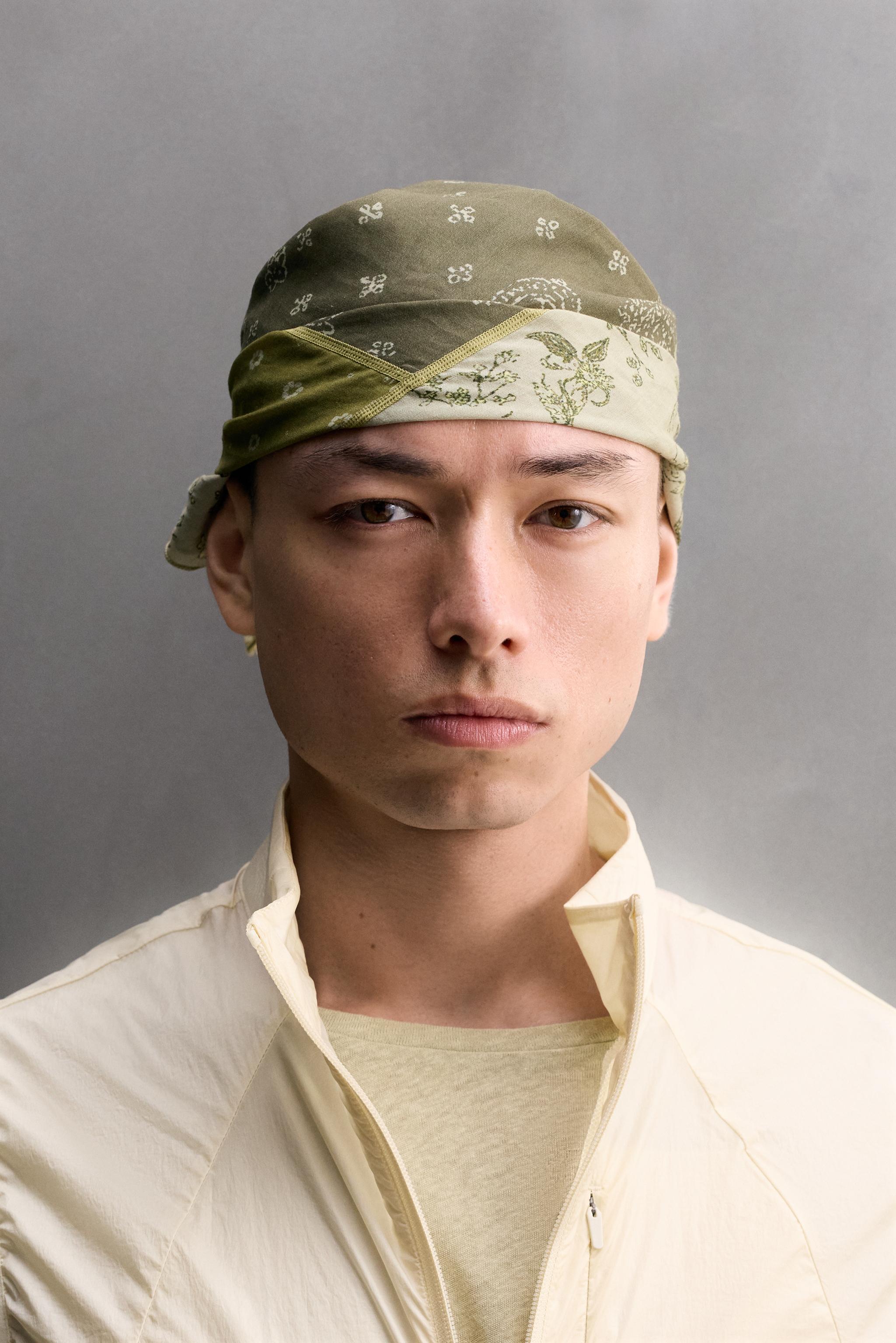 RAMIE-COTTON PATCHWORK BANDANA — Green