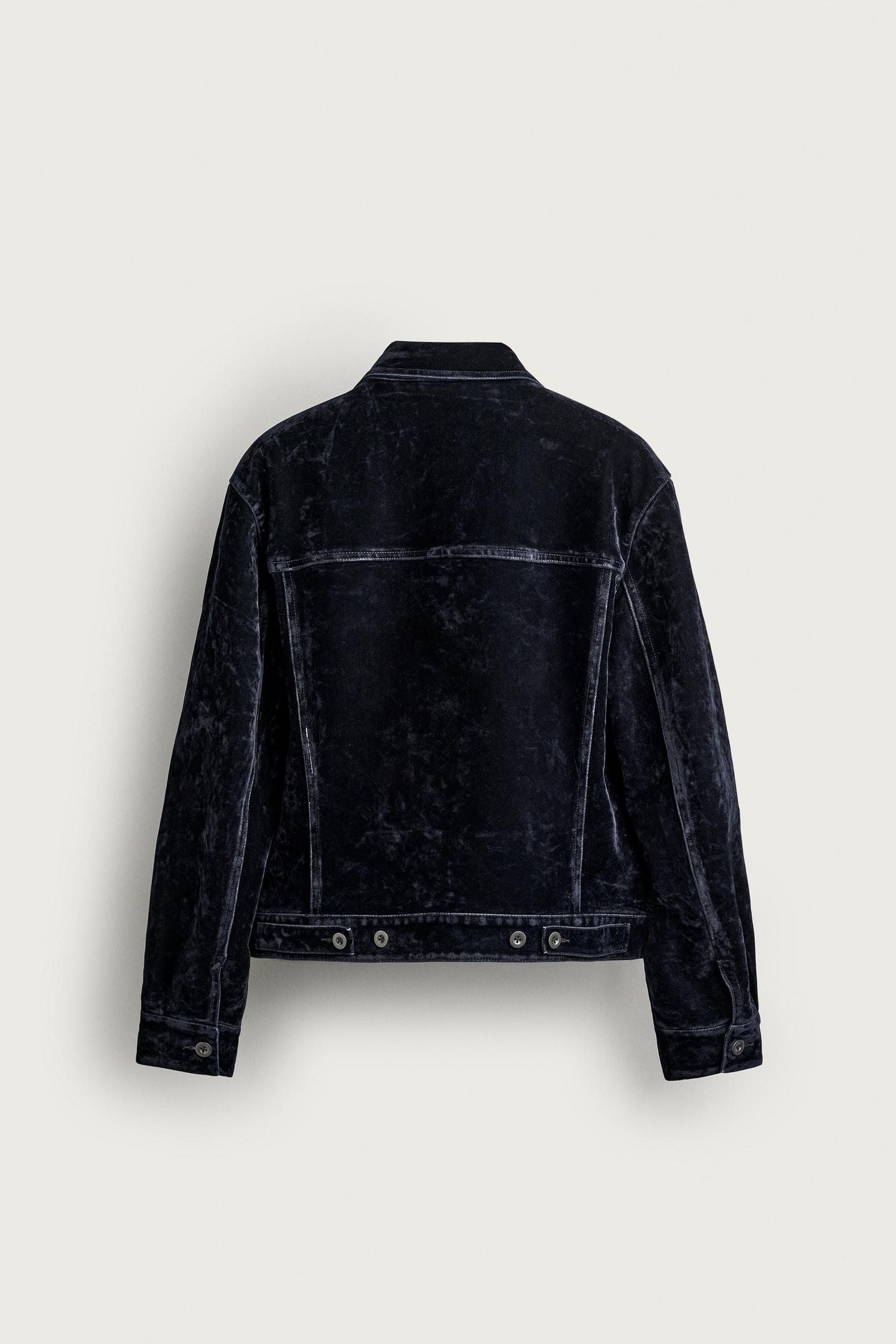 Мужская куртка Zara Flocked Denim Cropped Jacket, цвет: Синий — фото 9