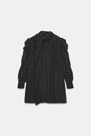 ZW COLLECTION POLKA DOT DRESS WITH SCARF DETAIL - Black by Zara - Image 0
