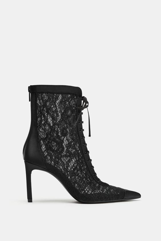 Zara LACE-UP HEELED ANKLE BOOTS - Black - Image 0