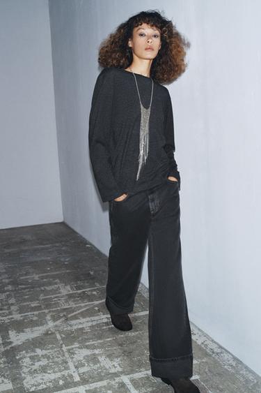 Zara SOFT DRAPED BACK TOP - Dark gray marl - Image 0