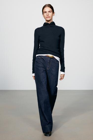 100% EXTRA-SOFT WOOL HOODED JUMPER - Navy blue by Zara