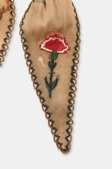 BANDANA IMPRIMÉE BRODERIE FLEURS SURPIQÛRES - Marron clair de Zara - Image 3
