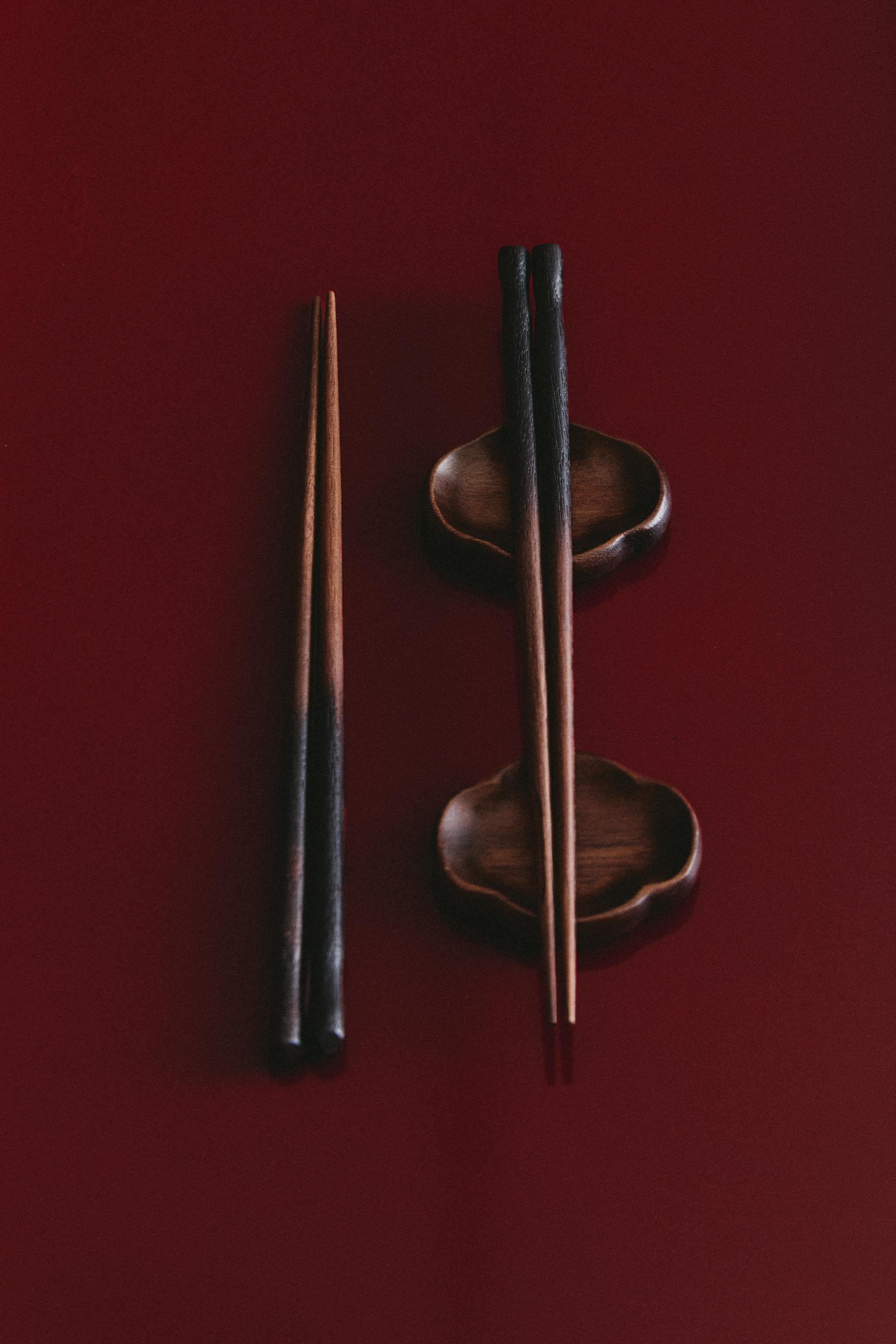 WOODEN CHOPSTICKS AND STAND SET (SET OF 2)