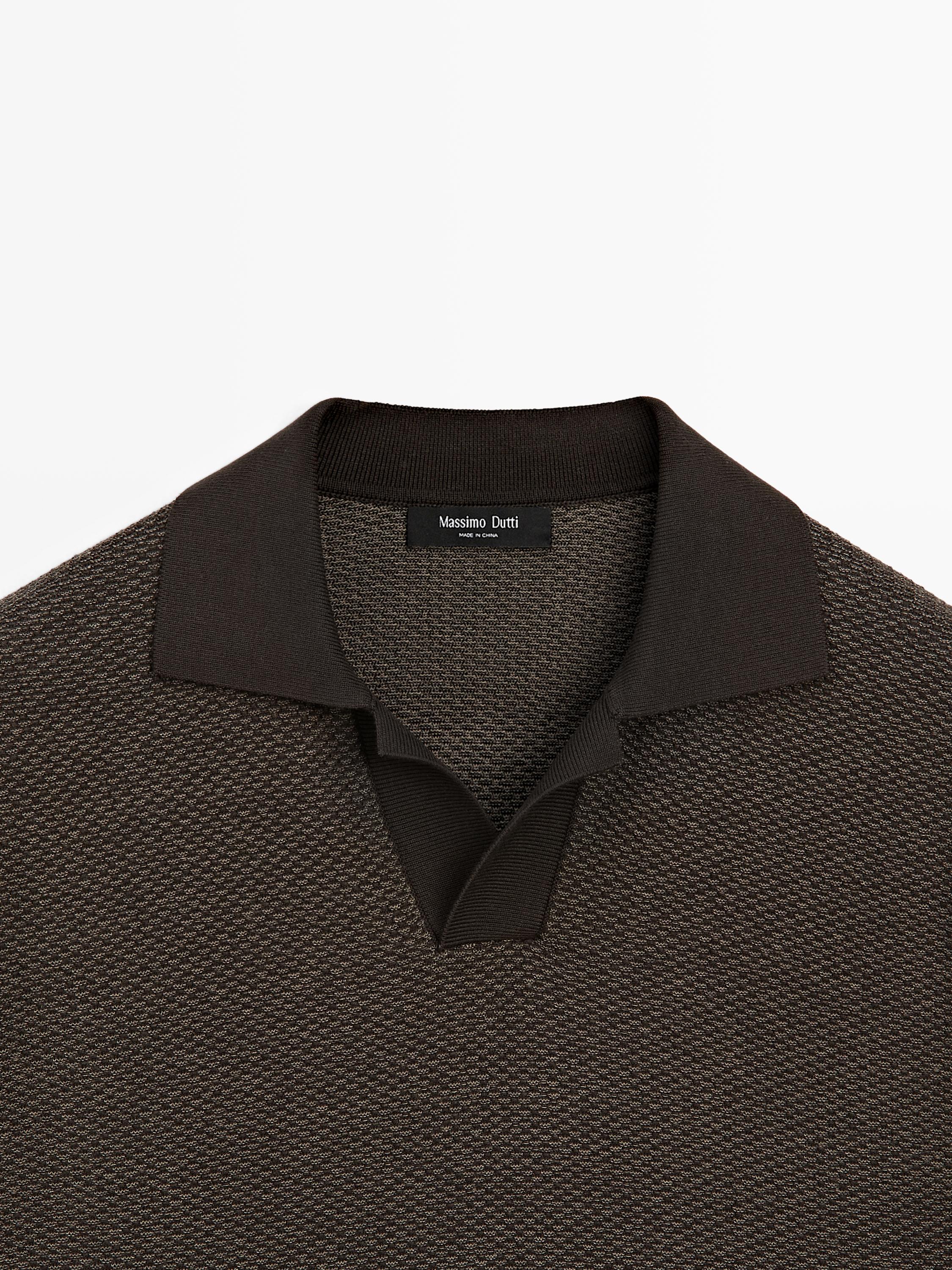 100% cotton textured knit polo sweater