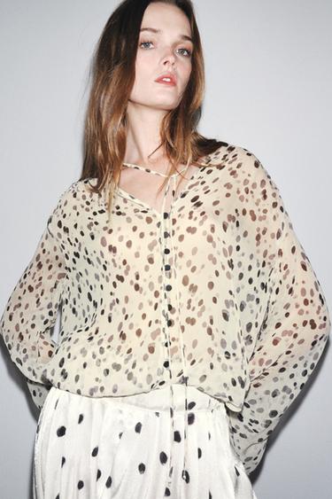 Zara ZW COLLECTION POLKA DOT SHIRT - Black / White