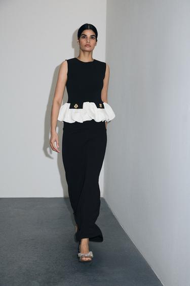 CONTRAST STRETCH TOP - Black / White by Zara