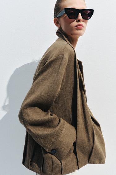 LEINEN-BOMBERJACKE MIT TASCHE ZW COLLECTION - Hellbraun von Zara