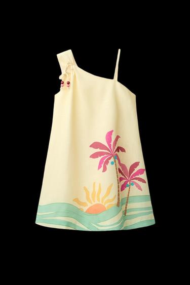 ASYMMETRIC PALM TREE DRESS WITH COTTON AND LINEN - Beige-pink by Zara - Image 0