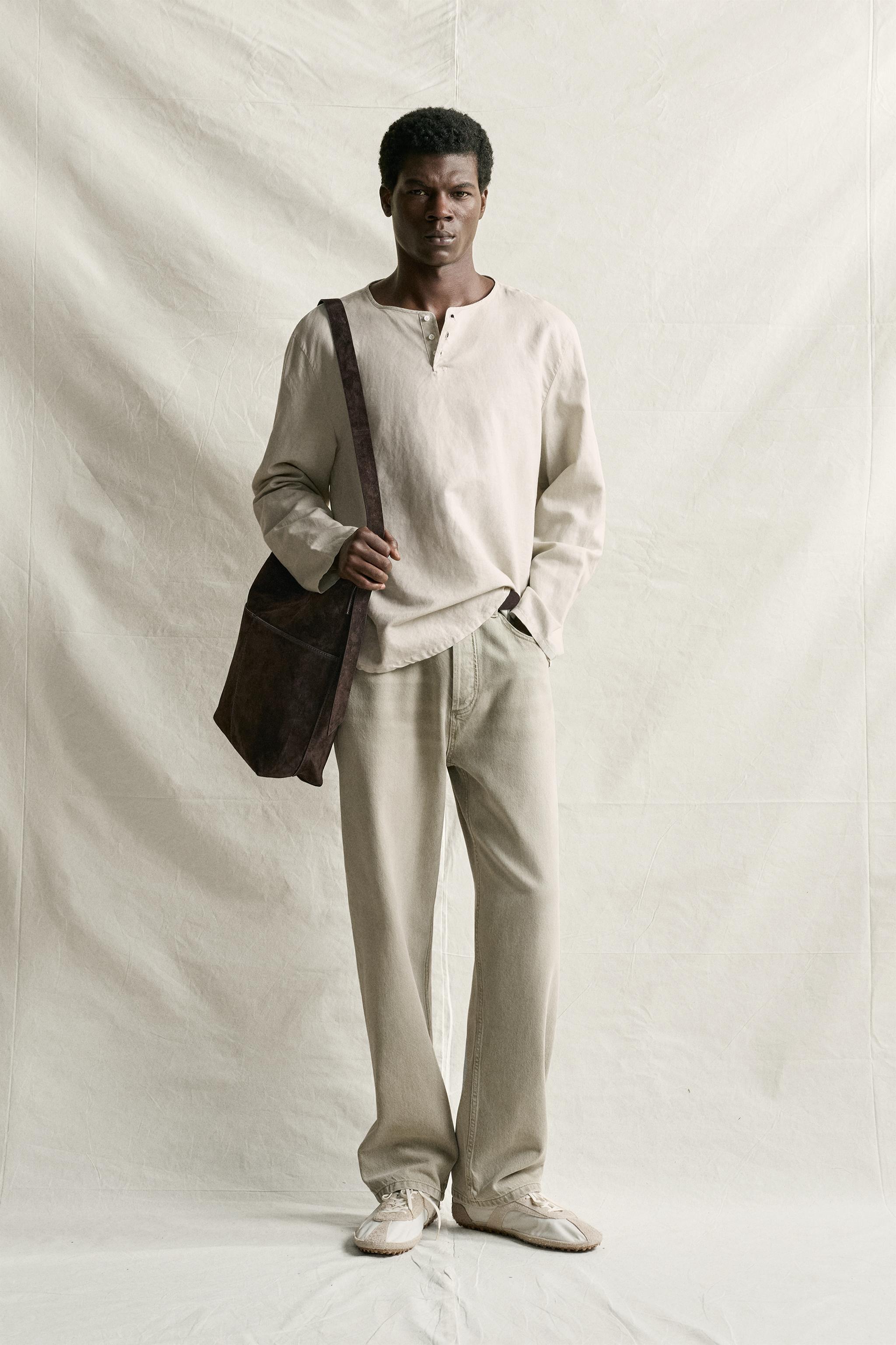 HEMP-COTTON HENLEY SHIRT - Sand | ZARA India