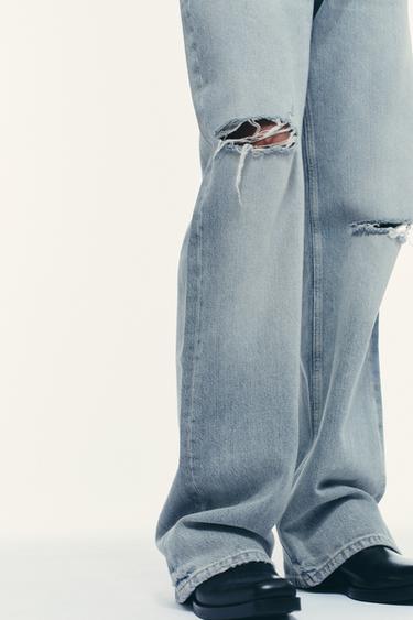 Zara TRF WIDE LEG RIPPED LOW RISE JEANS - Blue gray