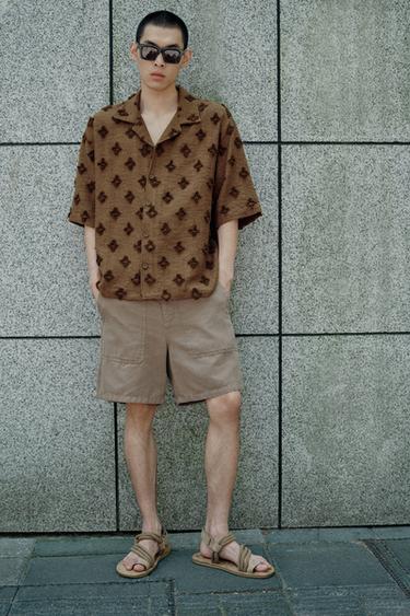 Zara TEXTURED JACQUARD SHIRT - Brown