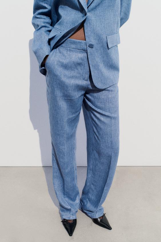 Pantalón recto lino azul - Mujer - PV2019